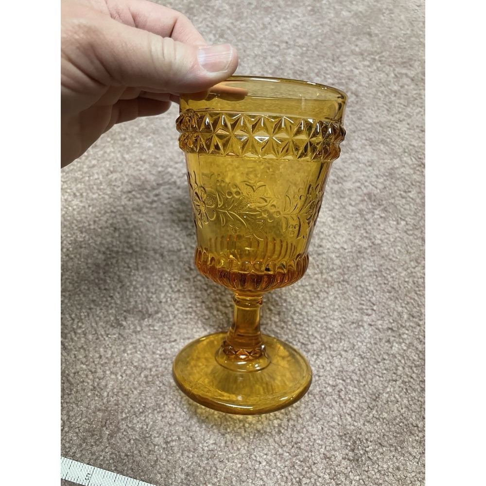 Adams & Company Wildflower Amber Water Goblet Vintage 6"